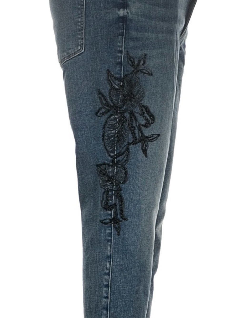 White House Black Market Dark Blue Skinny Jeans with Black Embroidered Floral